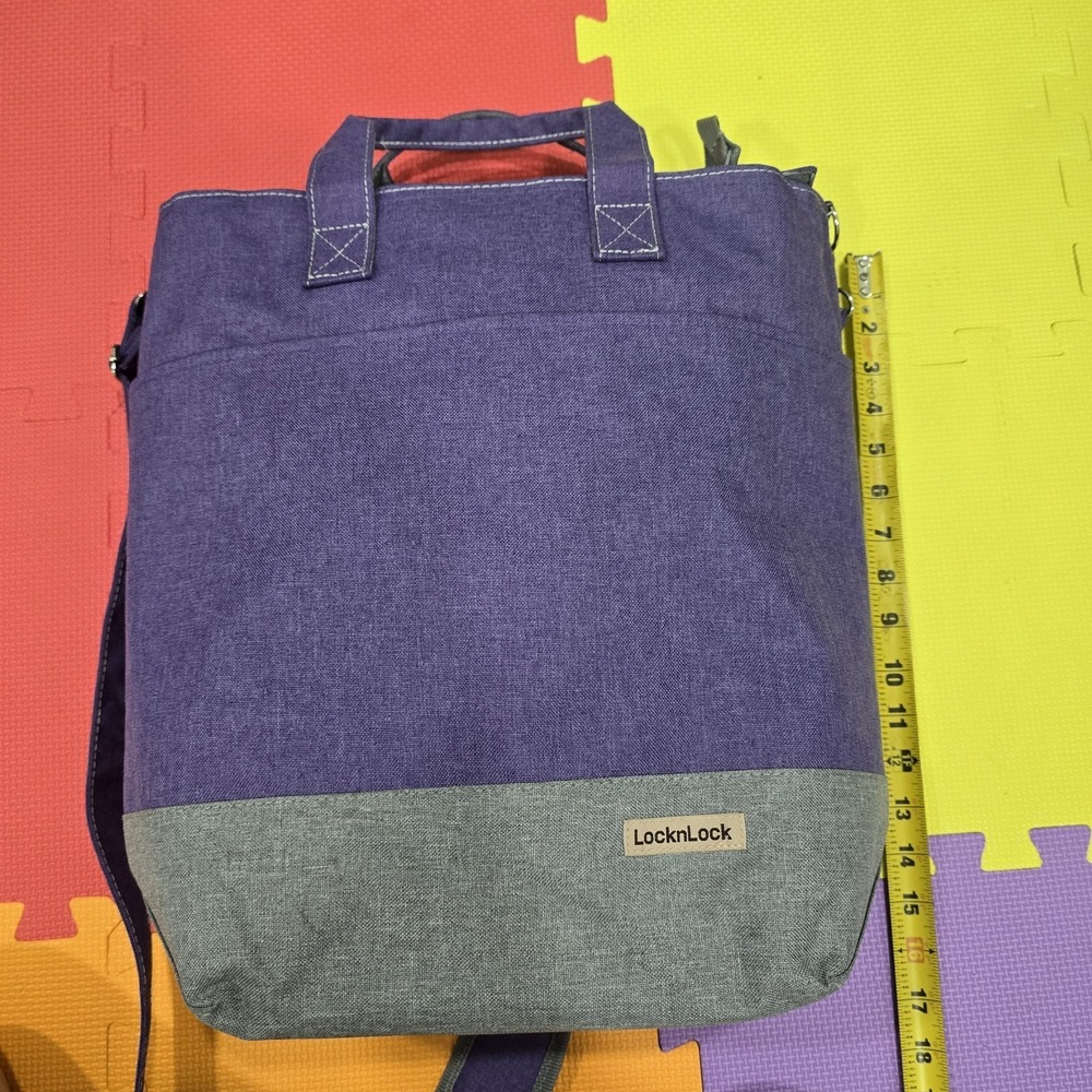 LocknLock Insulated Lunch Tote Bag - Purple/Grey Canvas - Large Crossbody & Hand